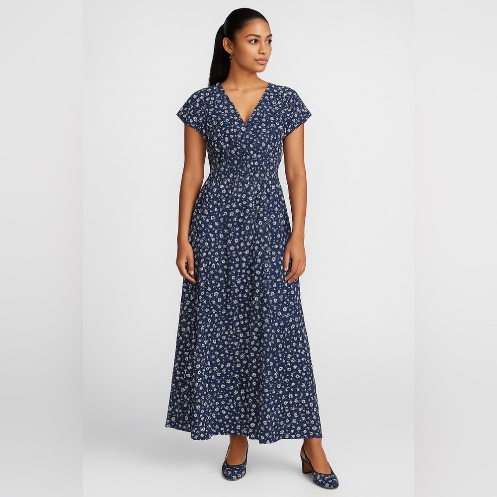 100%‎ Ecovero Viscose by Twik Blue Wrap Maxi Dress with Cowl Neck